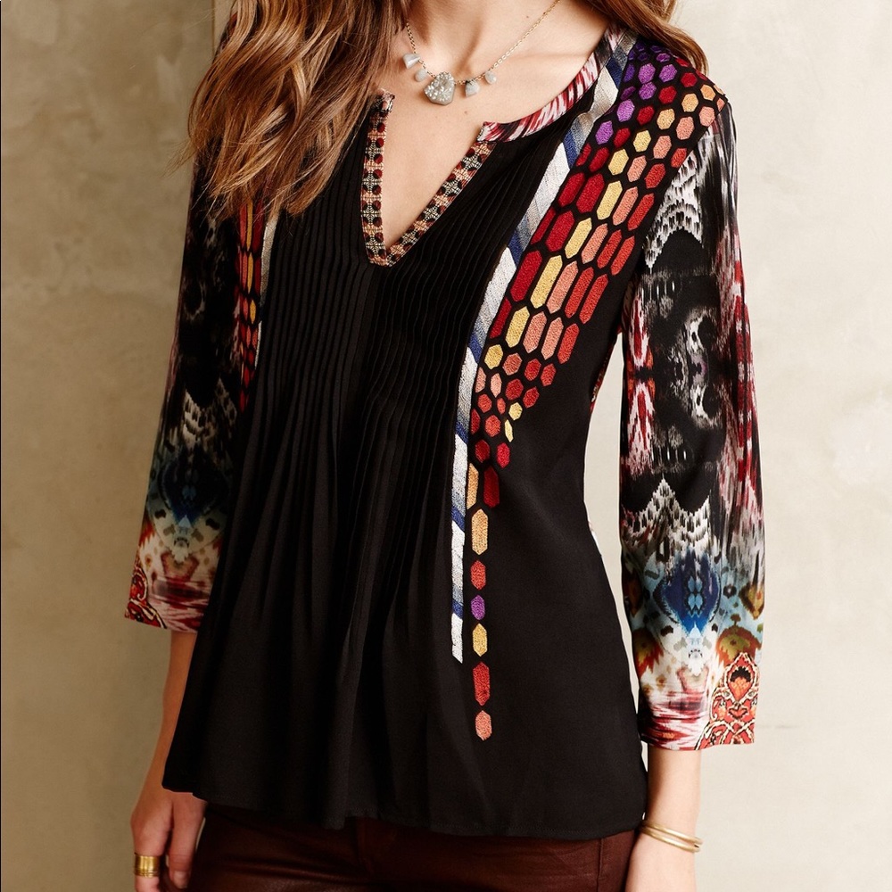 Anthropologie boho embroidered blouse